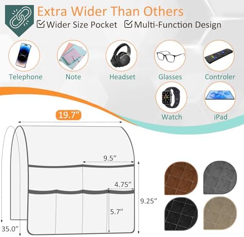 Remote Control Holder for Recliner Armchair Caddy Couch Armrest Organizer, Non-Slip Arm Chair Bedside Caddy Storage Organizer for Recliner Couch With 6 Pockets for Magazine, Phone, iPad (Black) - Image 2