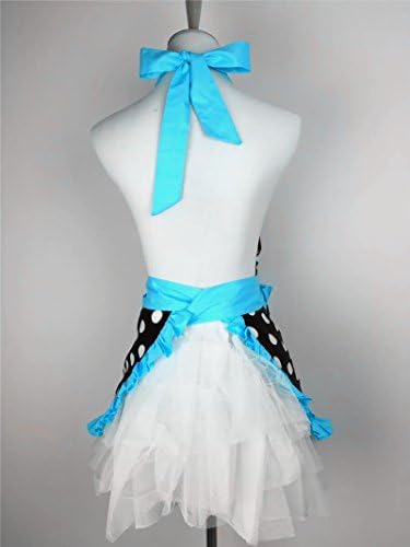 Hyzrz Cute Apron Retro Black Polka Dot Retro Ruffle Side Vintage Cooking Aprons with Pockets for Women Girls (Side Blue) - Image 6