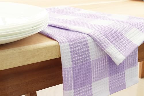 Waffle Weave Plaid Dish Cloth, DishTowel 15x25"Set of 4 - Lavender & White - Image 5
