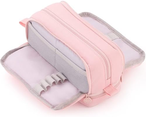 CICIMELON Large Capacity Pen Pencil Case with 4 Compartments, Multi-Slot Pencil Pouch Bag Aesthetic School Supplies Organizer for Teen Girls, Women, Adults (Pink) by CICIMELON