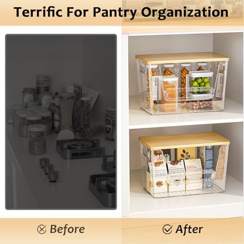 Delamu 2 Set Pantry Organizers and Storage, Trash Bag Holder Under Sink Organizer for 4-13 Gal Bags, Trash Bag Dispenser with Bamboo Top for Onion, Potato, Garlic, Clear (11-7/32"L*7" W*7-1/8"H) - Image 5