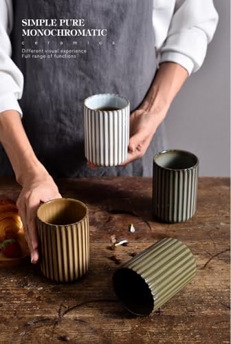 Stoneware Toothbrush Holder for Bathroom Tooth Brush Holder for Bathroom Toothbrush Cup Toothbrush Holders Cute Fluted Vertical Ribbed Stripe (Concrete Grey) - Image 6