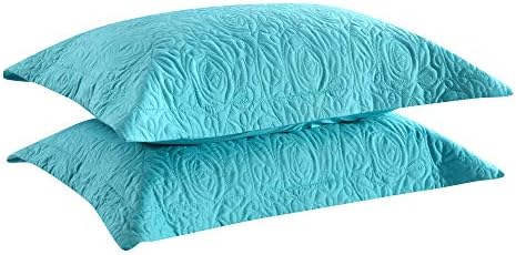MarCielo 2-Piece Embroidered Pillow Shams, Decorative Microfiber Pillow Covers Set Standard Size Turquoise by MarCielo