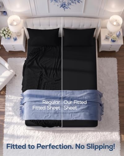 King Fitted Sheet, Ultra Soft Fits Up to 15 Inch Deep Pocket, Black - Image 3