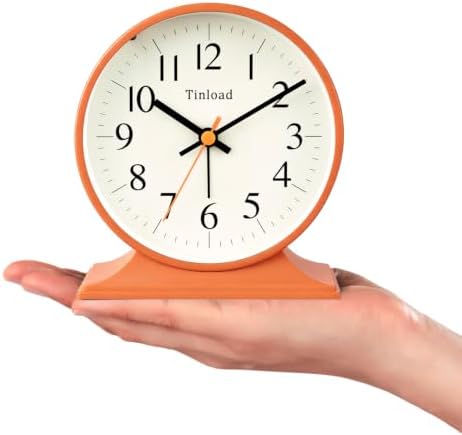 4.5"Retro Analog Alarm Clock,Vintage decor , Super Silent Non Ticking Small Clock with Manual Light, Snooze, Battery Operated, for Bedroom, Living Room, Office,Nightstand, Bedside, Desk ,Table(Orange) - Image 3