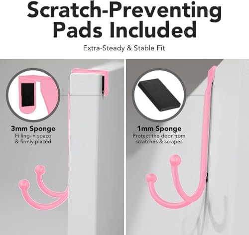 2-Pack Over The Door Hooks - with 2 Hang Heads & Snug Fit Pads Heavy Duty Hook for Hanging Coats, Towels, Caps & Robes - Elegant Matt Finish - No Drill Hanger Organizer - Pink - Image 6