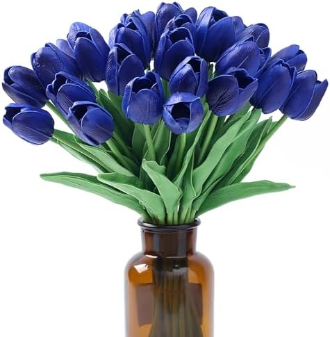 SITUMEIZI 15pcs Tulips Fake Blue Artificial Flowers Real Touch 14" PU Flower for Home Decor Spring Easter Wedding Bouquet Decorations Floral Arrangements(Deep Blue) by SITUMEIZI