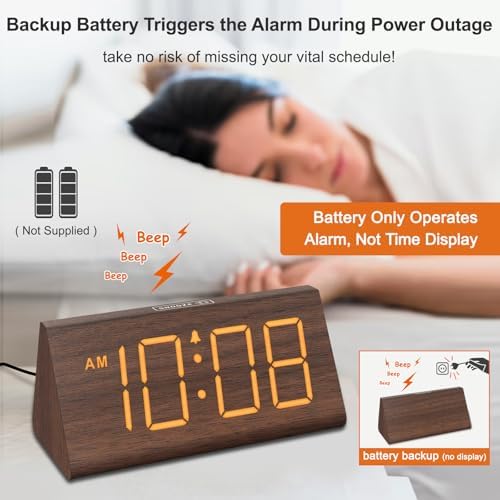 DreamSky Wooden Digital Alarm Clock for Bedrooms Desk with Large Numbers - Image 3