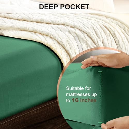 FreshCulture King Fitted Sheet Only - Hotel Quality Fitted Sheet King Size - Ultra Soft & Breathable - Brushed Microfiber - Deep Pocket - Cooling Fitted Sheets for King Size Bed (Dark Green) - Image 4