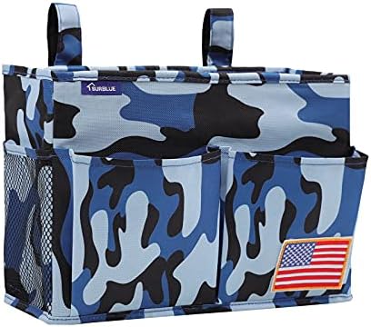 Surblue Bedside Caddy Hanging Bed Organizer Storage Bag Pocket for Bunk and Hospital Beds, College Dorm Rooms Baby Bed Rails, Wheelchair Side Bag, Camp Chiars, 4 Pockets and 2 Hooks (Small Ocean) by SURBLUE