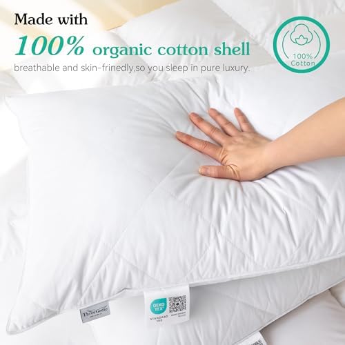 Three Geese White Goose Feather & Cotton Pillows Queen/Standard Size Set of 1- Soft 600 Thread Count 100% Cotton, Medium Firm,Soft Support, White Solid - Image 2