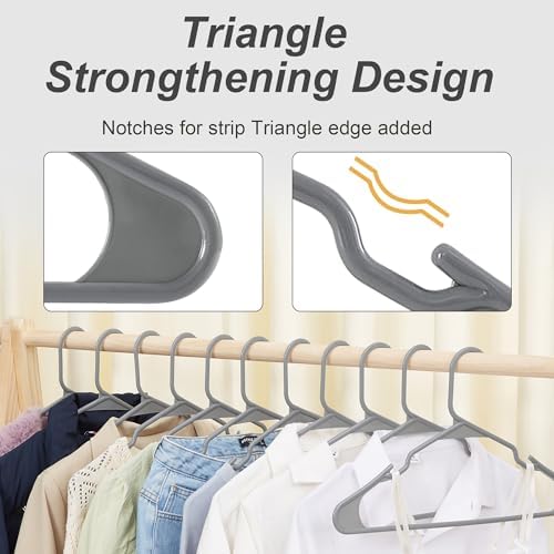 VECELO 100 Pack Plastic Hangers-Clothes Hangers Set with Shoulder Grooves for Closet Space Saving-Heavy Duty Coat Hanger,Gray - Image 4