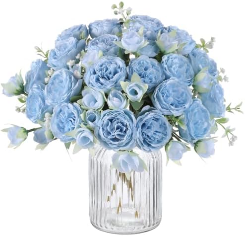 4 Bunches Peony Artificial Flowers Blue Flowers Silk Peonies Bouquets for Wedding Party Table Centerpieces Floral Arrangement Home Kitchen Decor by FloweroyalCrafts