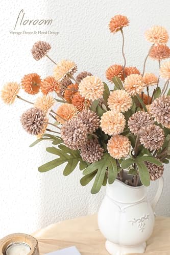 Floroom 9pcs Burnt Orange Taupe Mix Faux Silk Mums Artificial Flowers, Bulk Fake Small Mini Chrysanthemums with Stems for DIY Wedding Centerpieces Floral Arrangements Vase Fillers Home Decorations - Image 4