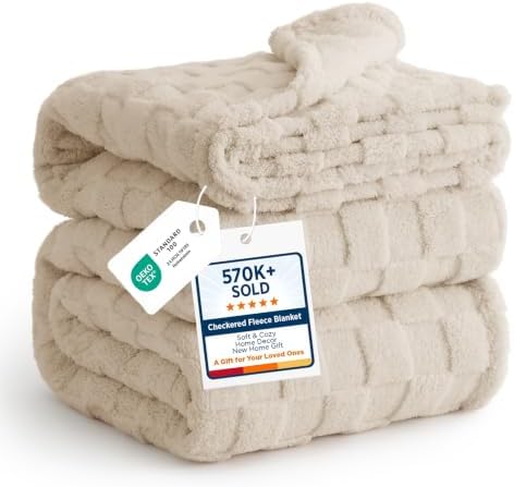 Bedsure Checkered Soft Cozy King Size Blankets for Bed, Beige, 108"×90" by BEDSURE
