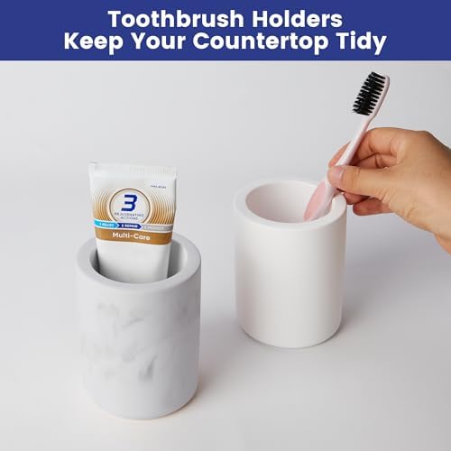 Drying Stone Toothbrush Holder, Diatomite Toothbrush Holders for Bathroom Counter, Quick Drying Electric Toothbrush and Toothpaste Holder Bathroom Organizer, Marble White - Image 6