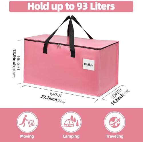 8 Pack Extra Large Heavy Duty Moving Bags with Reinforced Zipper & Wide Carrying Handles, Bright Red Large Capacity Storage Totes for Whole House Packing, Dorm Moves & Event Organization, Pink - Image 2