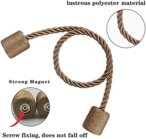 4 Pack Strong Magnetic Curtain Tiebacks Outdoor Elegant Decorative Tie Backs Modern Rope Tiebacks for Drapes Window Curtain Holdbacks for Draperies- Khaki - Image 2