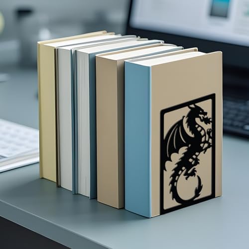 WADORN Creative Dragon Metal Bookends for Shelves Decorative 1 Pair, Heavy Duty Books End Support Non-Skid Book Holder Black L-Shaped Book Stopper for Home Office Desk Book Divider, 4.7x3.5x7 Inch - Image 7