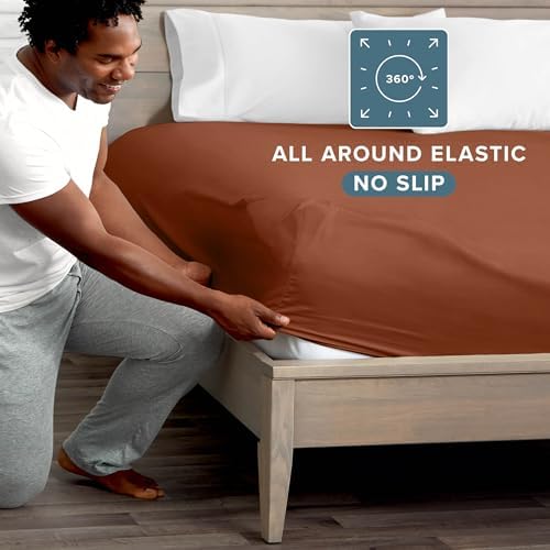 Bare Home King Fitted Sheet - 1800 Ultra-Soft (King, Terracotta) - Image 3