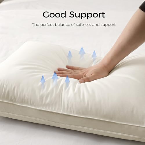 puredown® Gusseted Goose Feather Down Pillows, 100% Organic Cotton Cover, Luxury Hotel Collection Bed Pillows for Sleeping Set of 2, Standard Size - Image 5