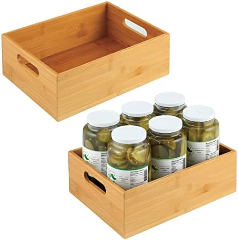 mDesign Kitchen Storage Box - Large Wooden Box with Handles - Bamboo Kitchen Utensil Storage Box - 12" x 9" x 4" - Set of 2 - Nature by mDesign