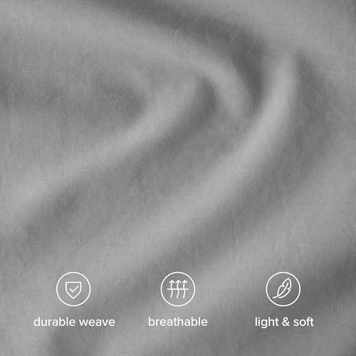 Bare Home 100% Organic Cotton Percale Fitted Sheet (Queen, Light Grey) - Image 5