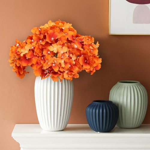 Fake Orange Hydrangea Artificial Flowers - Faux Silk Hydrangeas Flowers Heads with Stems Real Touch for Home Wedding Party Table Decor(Orange,Pack of 10) - Image 2
