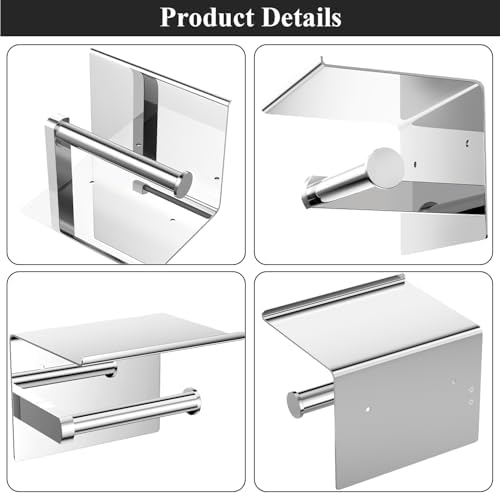 Tindbea Mega Size Toilet Paper Holder with Shelf + Towel Robe Hooks, Adhesive or Screw Wall Mounted Toilet Paper Roll Holder, Stainless Steel Bathroom Hardware Set (Polished Chrome) - Image 5