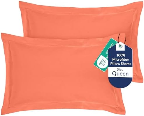 Royale Linens Microfiber Queen Size Pillow Shams Set of 2 - Coral Shams by ROYALELINENS