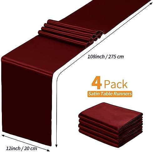 SiinvdaBZX 4 Pcs Burgundy Satin Table Runner 12 x 108 inches Long - Image 4