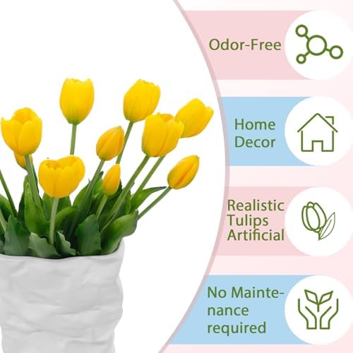 15 Pcs Yellow Artificial Tulips Fake Flowers, Premium Latex Lifelike Texture, UV Resistant Waterproof Faux Tulip Bouquets with Snap-on Petals for Outdoor, Home, Wedding Decor - Image 4