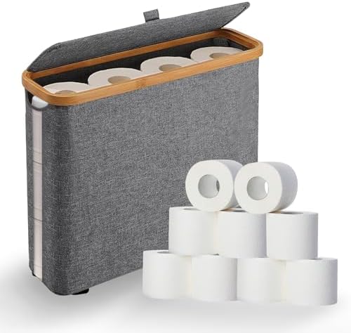 Elegant Toilet Paper Storage with Lid, Narrow Toilet Paper Holder Beside Toilet, Classy Bathroom Tissue Storage, Slim Toilet Paper Storage, Waterproof Oxford Fabric for Mega Rolls 30L (Gray) by Unknown