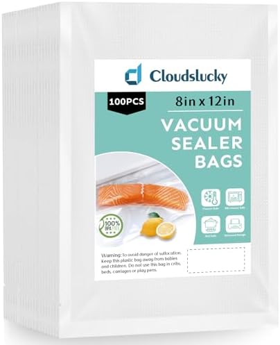 Vacuum Sealer Bags for Food Quart 8"x12" 100 Pcs Seal a Meal Bag, Food Saver Bags Sous Vide Bags Pre-cut Thick BPA-Free Textured Heavy Duty Vacuum Seal, Meat Cheese Dry Goods by HomePage