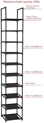 FIDUCIAL HOME 10 Tiers Vertical Shoe Rack 10 Pairs Skinny Shoe Shelf - Image 6