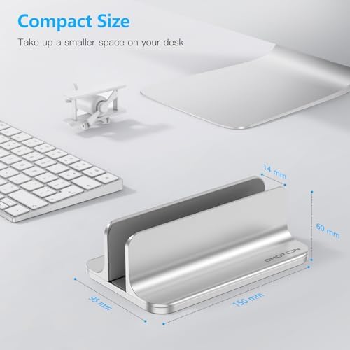 OMOTON Vertical Laptop Stand Holder, Adjustable Dock for MacBook, Silver - Image 3