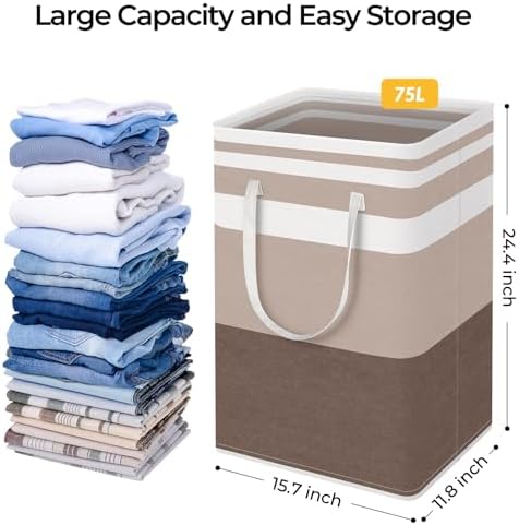 HomeHacks 2 Pack Large Laundry Baskets, Laundry Hampers Bags (Khaki 75Lx2) - Image 4