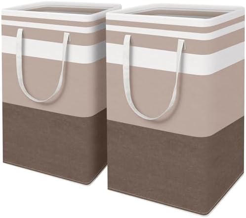 HomeHacks 2 Pack Large Laundry Baskets, Laundry Hampers Bags (Khaki 88Lx2) by HomeHacks