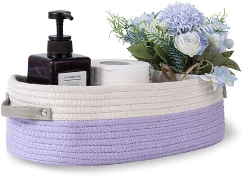 Cotton Rope Woven Basket Toilet Paper Baskets for Organizing Decorative Basket for Boho Decor Small Storage Basket Gift Baskets 13"x5.9"x4" Purple by Oradrem