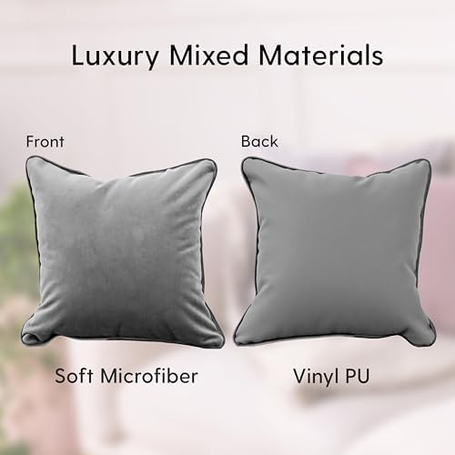FDP 16" x 24" Velvet and Vinyl Rectangle Lumbar Pillow Set with Piping Decorative Throw Pillow for Home Dcor in Living Room, Bedroom or Lounge (2-Pack) - Aloe, 15173-347 - Image 6