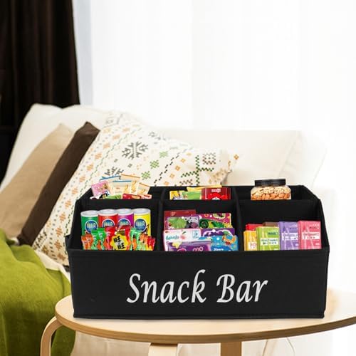 Snack Organizer for Countertop, Trapezoid Fabric Snack Bin Holder with Side Handles, 6 Compartment Snack Basket Container, Lightweight Snack Bar Station Organizer, Kitchen Pantry Storage-Black - Image 4