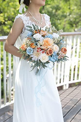 rongflower Artificial Flowers Combo Fake Silk Flowers Fall Bouquets for DIY Wedding Bouquets Centerpieces Party Baby Shower Home Decorations (Blue White) - Image 2