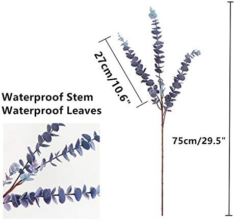 3 Pcs 31.5" Artificial Eucalyptus Leaves Spray for Vase Decor, Blue - Image 3