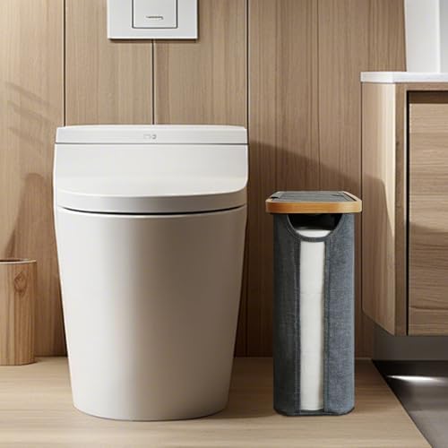 Elegant Toilet Paper Storage with Lid, Narrow Toilet Paper Holder Beside Toilet, Classy Bathroom Tissue Storage, Slim Toilet Paper Storage, Waterproof Oxford Fabric for Mega Rolls 30L (Gray) - Image 2