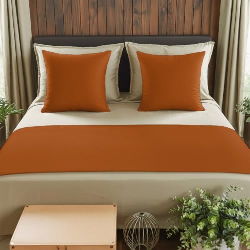 Brown Orange Bed Runners for Queen Size Beds Fall Solid Bed Scarf Matching Decorative Throw Pillow Covers Thanksgiving Farmhouse Hotel Beds End Blanket Towel Soft Bedspread Protection for Home Bedroom - Image 2