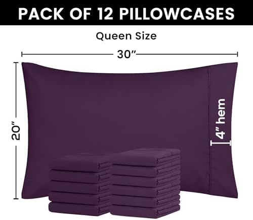 Pillow Covers Queen Size Set of 12, Soft and Comfy Pillow Cases, Purple - Image 2