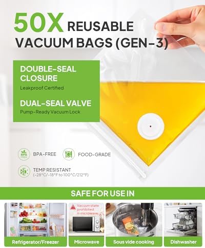 Reusable Vacuum Sealer Bags 20-Pack (Medium 10x11 in) - BPA-Free Double-Seal Leakproof | Compatible with TUITUITA & Major Sealers | Freezer/Microwave/Dishwasher Safe - Image 3