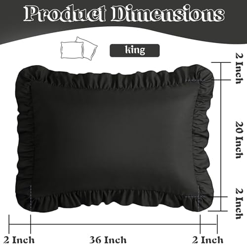 KKJIAF Ruffle Pillow Cases King Size Set of 2, Black - Image 3