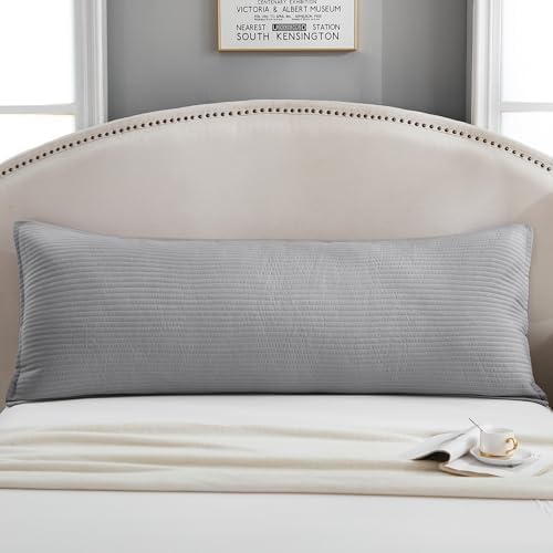 Quilted Body Pillow Cover, Striped Long Size 21"x54" Body Pillowcase 1PC Soft Breathable Long Pillow Cover for Pregnant Women Side Sleeper, Envelope Closure, Gray - Image 2