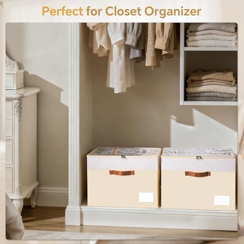 Criusia Shoe Organizer for Closet, 2 Pack Foldable Shoe Storage Organizer Box Bin with Adjustable Dividers and Clear Cover, Closet Shoe Storage for Sneakers Sandals Boots, Fit 16-32 Pairs, Beige - Image 6